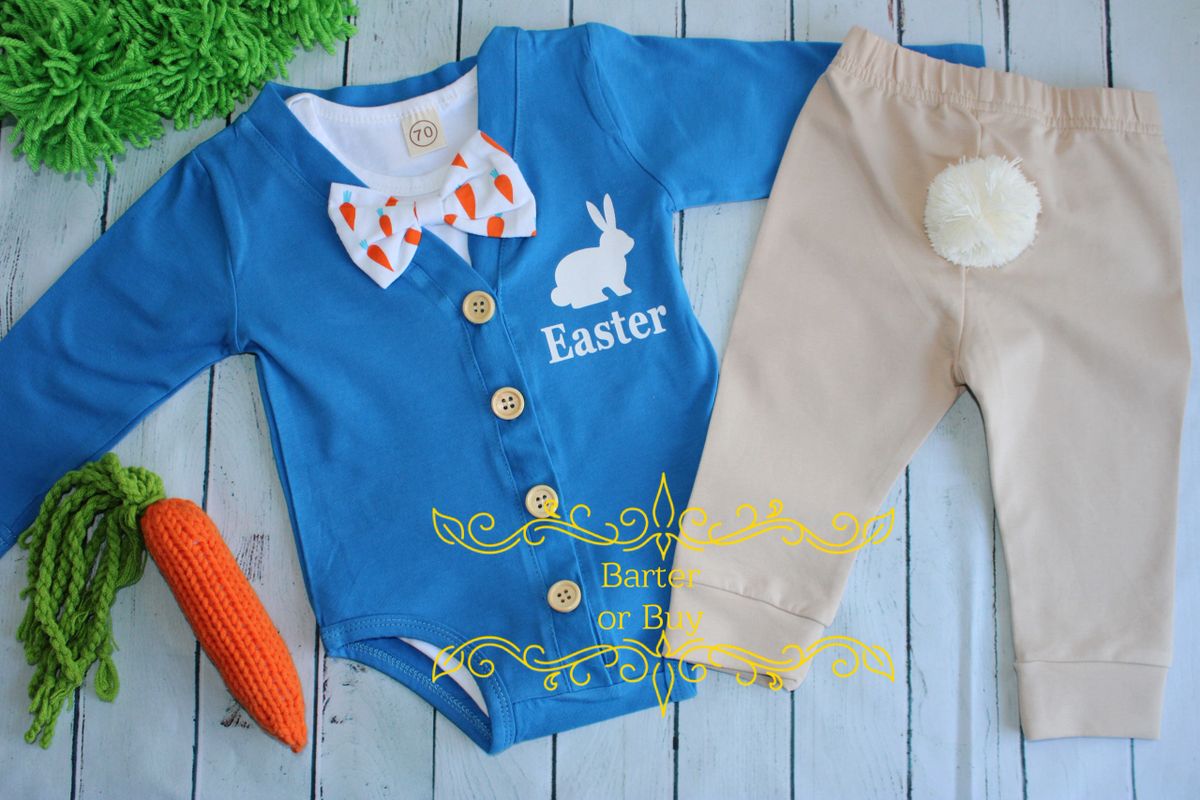 Boys 3 pc Bunny & Carrots Easter Outfit