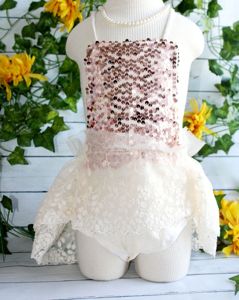 Rose gold Sequins, Lacey Romper