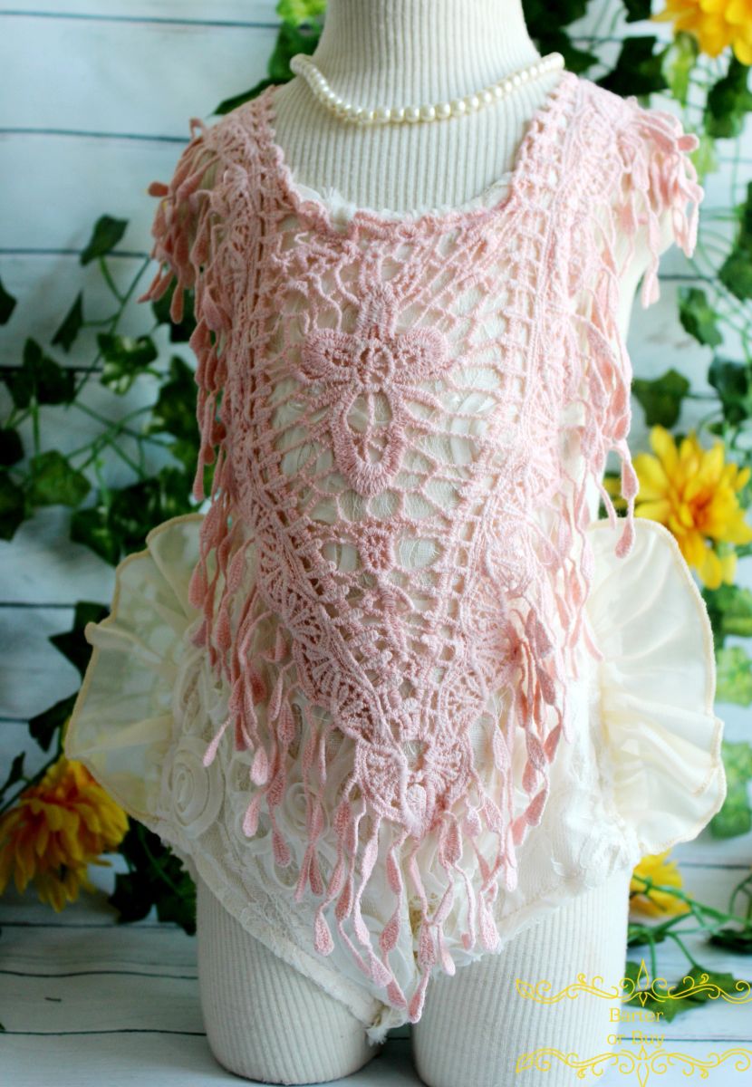 Bohemian Pink Tassel Ivory Romper