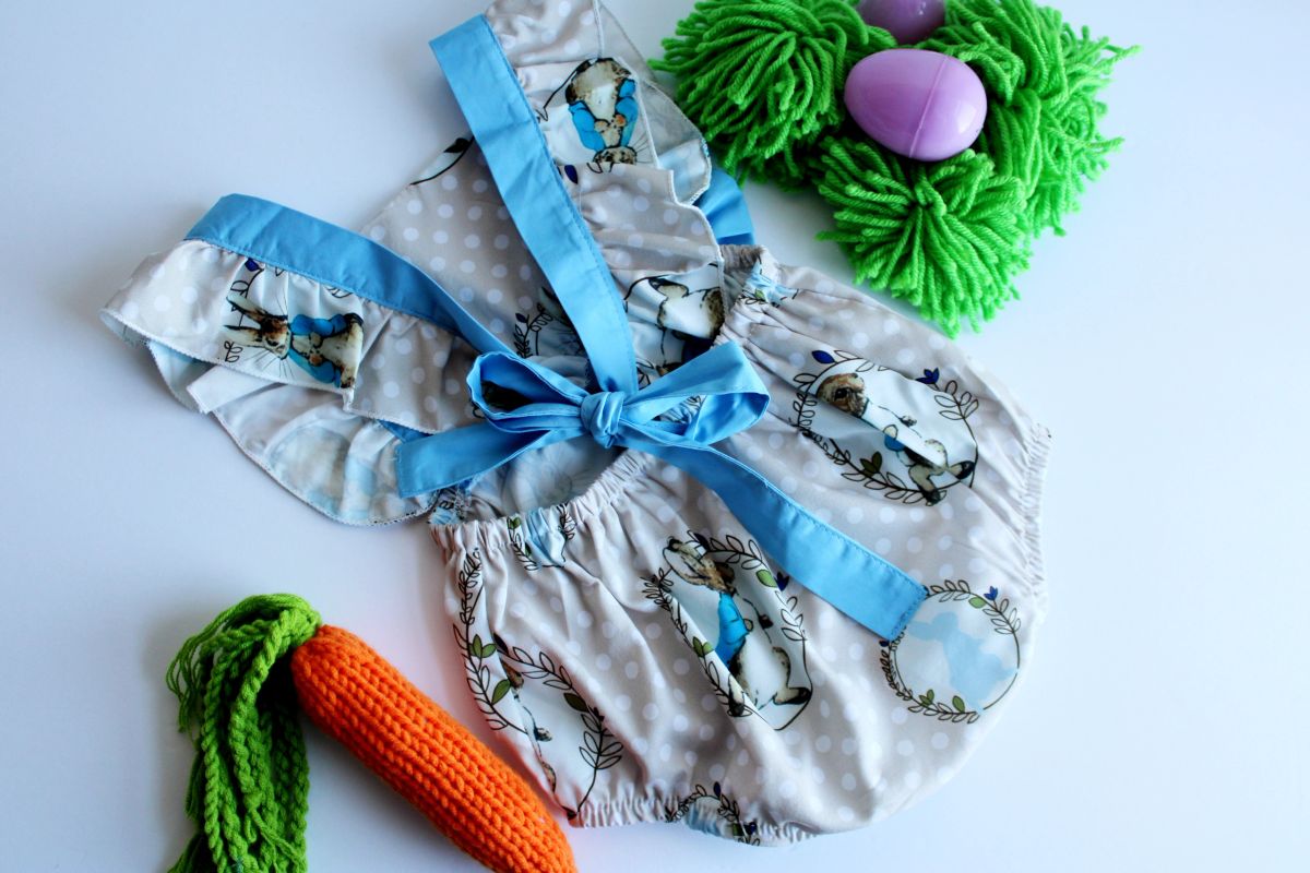 Blue Trails of Peter Cotton Tail Bunny Easter Romper