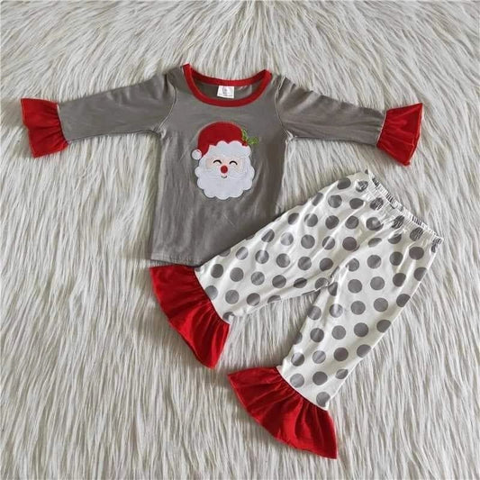 Meeting Santa Ruffles, Grey & Dots, 2 piece Sister Pajama Outfit