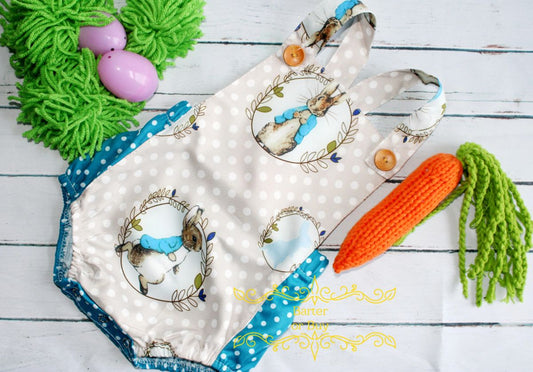 Peter Cottontail Easter Bunny Blue Dots Romper