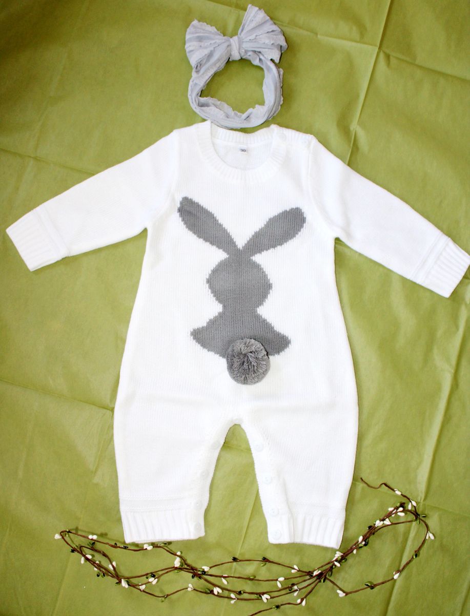 Boy or Girls, Long Sleeved Bunny Romper Outfit