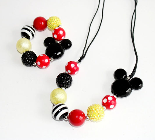 Spontaneous Mickey Corded Bubble Gum Necklace & Bracelet set