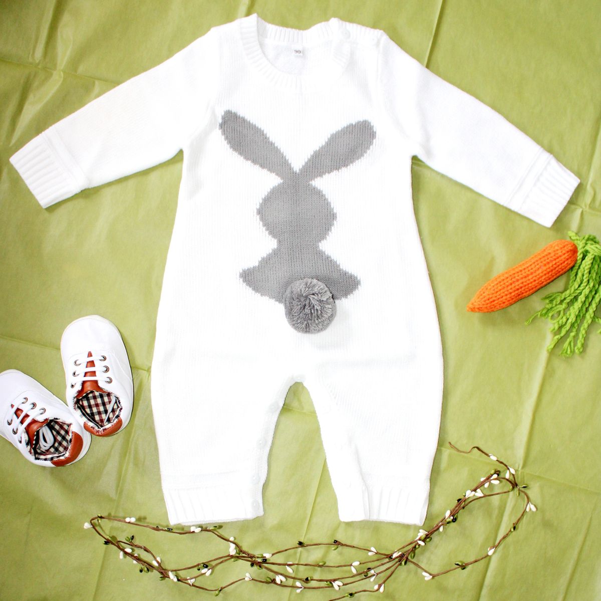 Boy or Girls, Long Sleeved Bunny Romper Outfit