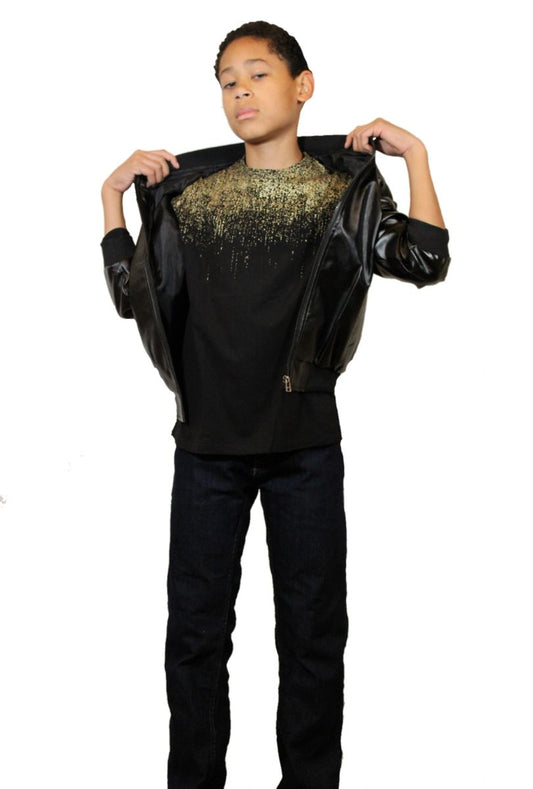 Boys Black & Gold Shine Long Sleeved T-Shirt , top