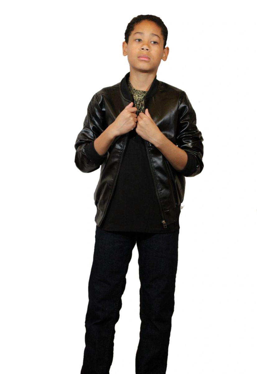 PU Leather Black Zip up Jacket