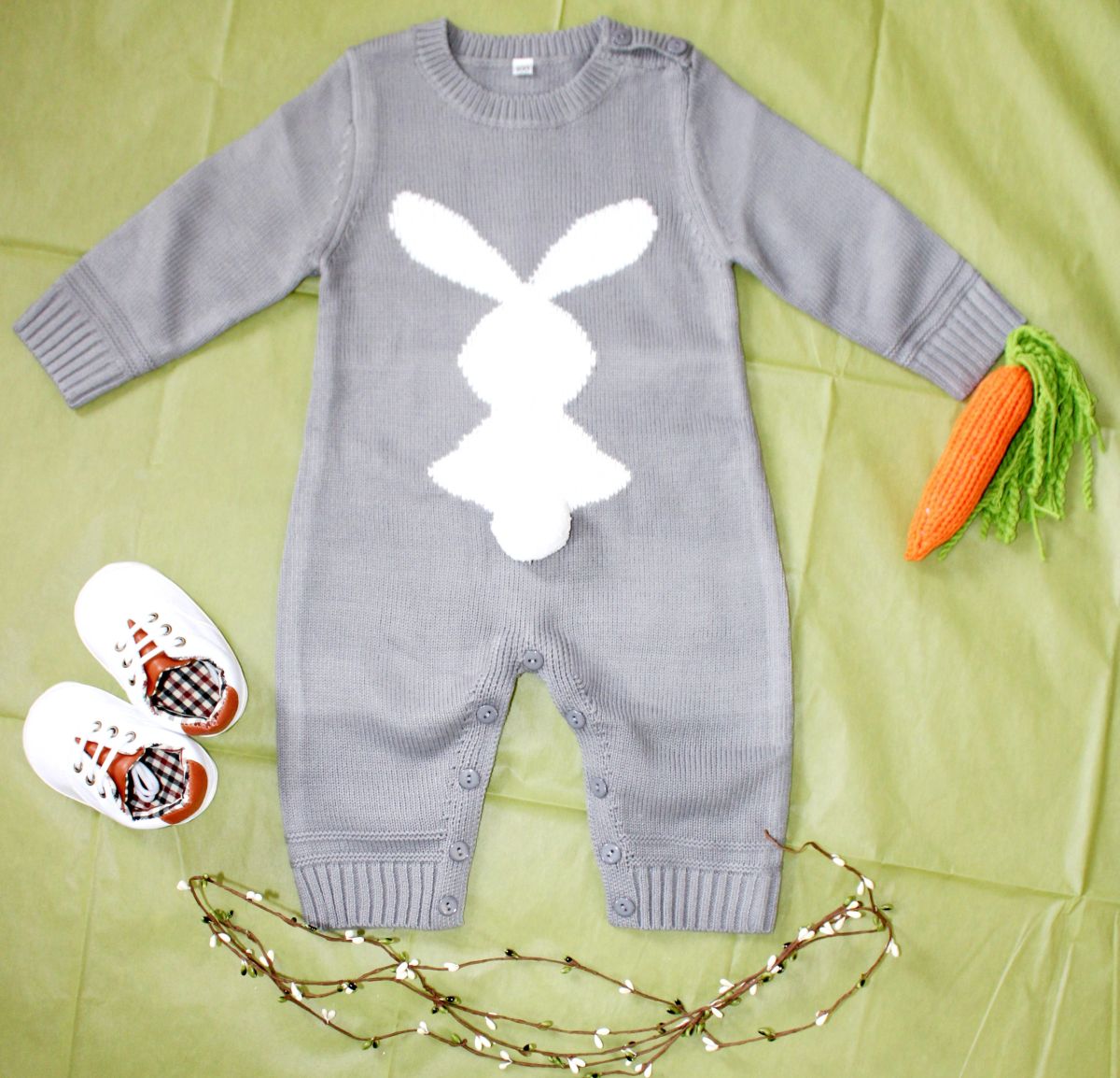 Boy or Girls, Long Sleeved Bunny Romper Outfit