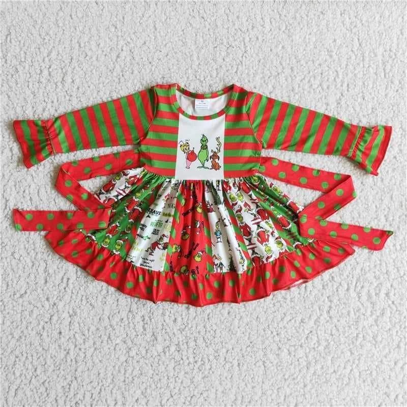 Red & Green Striped Christmas Swirly Ruffle Dress Grinch Cindy Lou