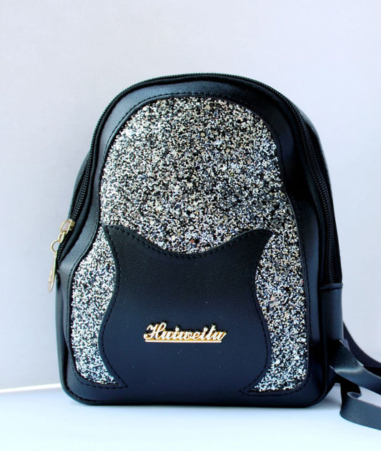 Black Glittered Mini Backpack