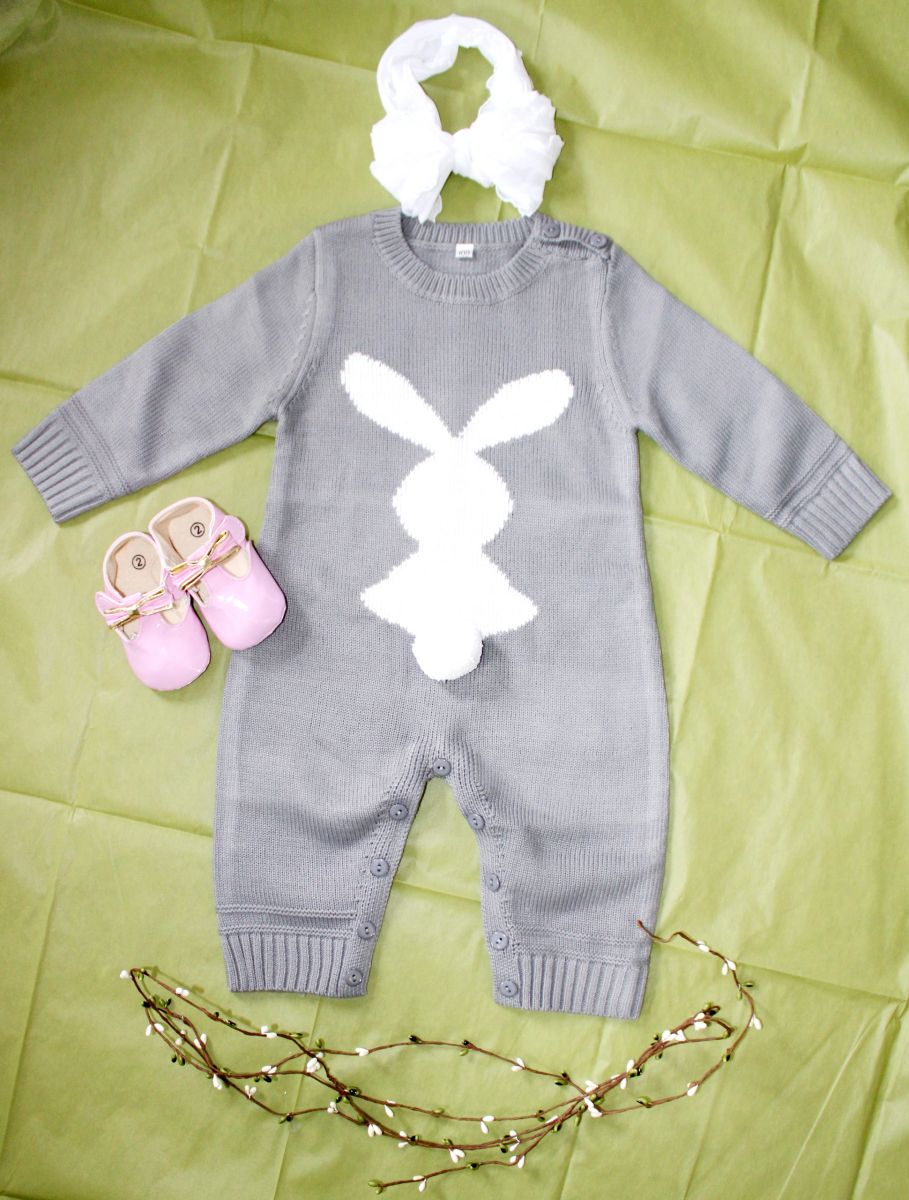 Boy or Girls, Long Sleeved Bunny Romper Outfit