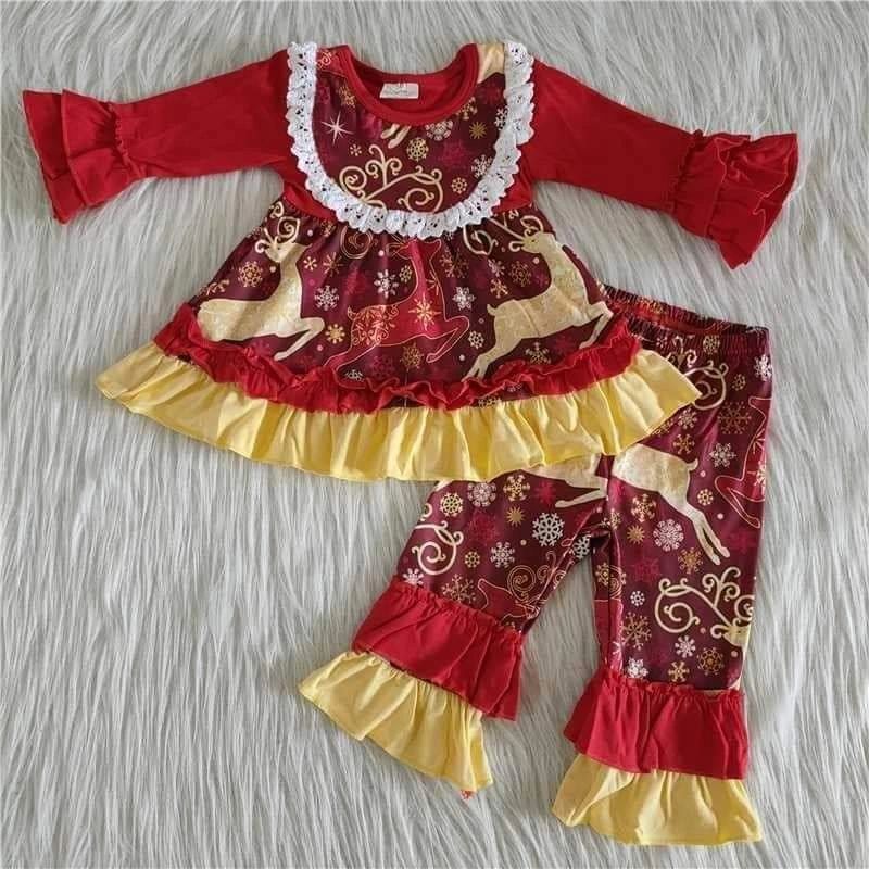 Prancing Reindeers, Ruffles Galore Collection, 2 pc Outift