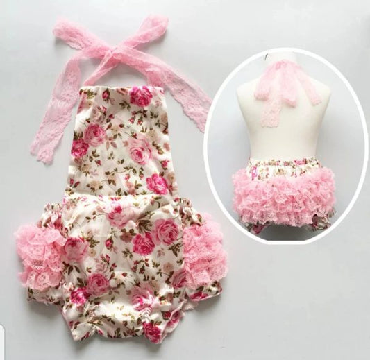 Baby Girls Rose Ruffle Bottom Romper